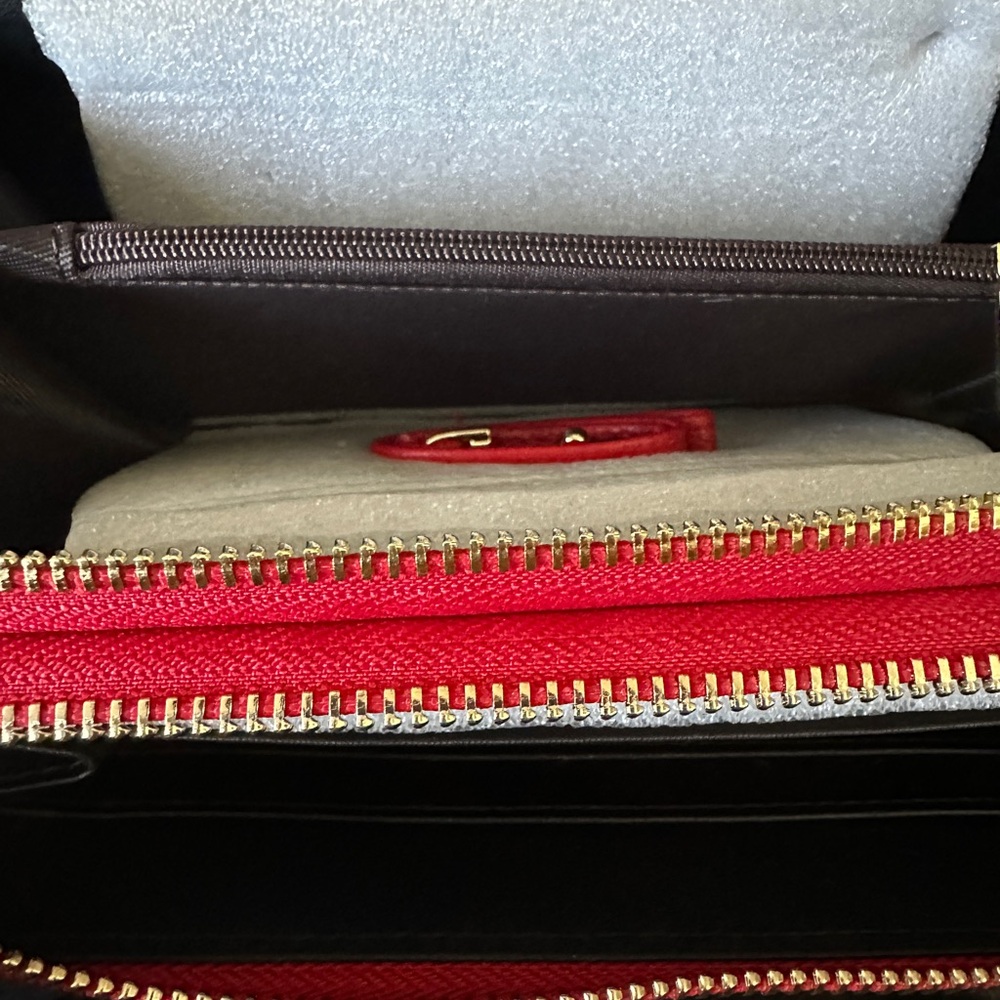 Vibrant Red Floral Embossed Leather Clutch with Wrist Strap RFID - Picture 10 of 11